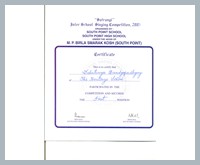 Certificate from Inter School Music  Competition